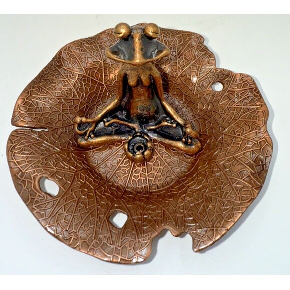 Mini Zen Frog Meditation Incense Burner Brass Tone Namaste Figurine Miniature 2” - Picture 3 of 14